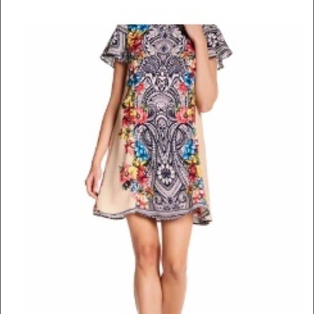 NWOT STUNNING Floral Printed/Neutral Mini Dress